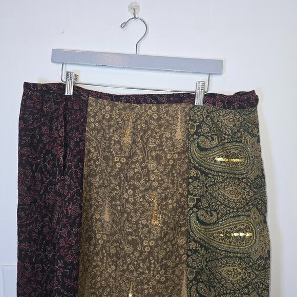 Brown Paisley Midi Skirt Womens L Wrap Forest Fairy Whimsical Gypsy Boho - Picture 3 of 8